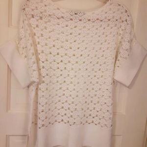 Loft White Open Crochet Sweater